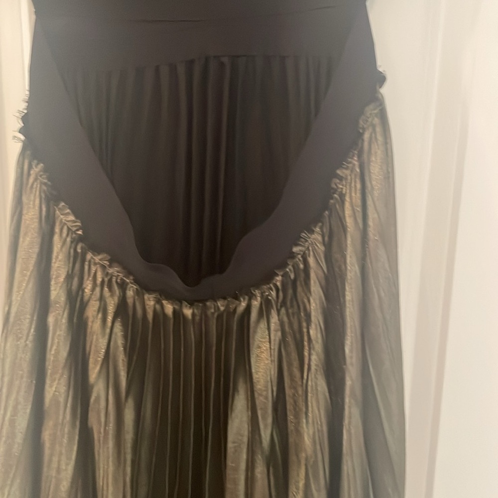 ALC Gold black Pleated Maxi Skirt Olivia Square Neck Gown Dress stretch medium - Picture 13 of 15